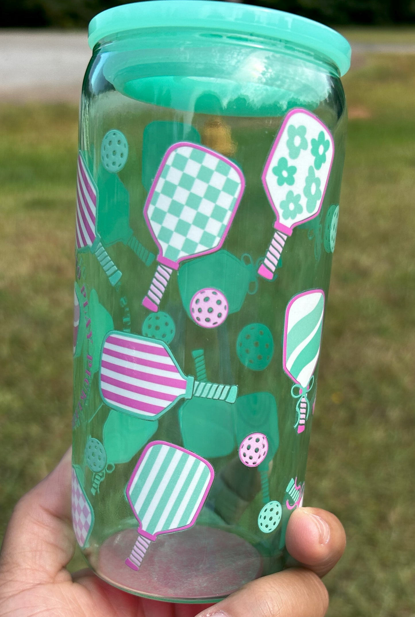 Pickleball 16z Green Glass Can