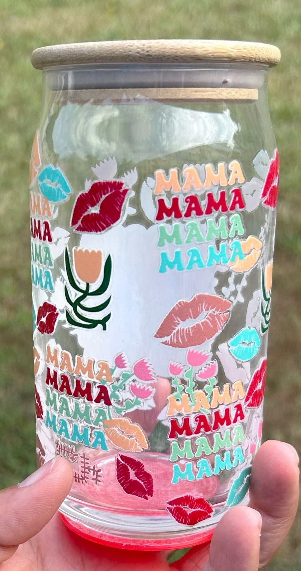 Mama Floral and Leopard 16oz Glass Can
