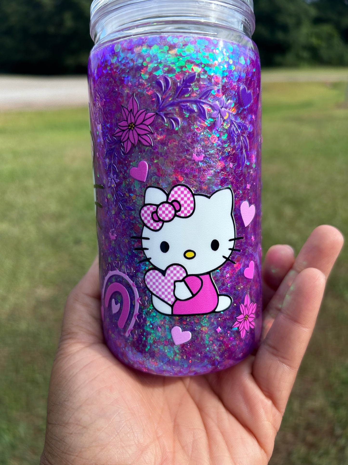 Purple Hello Kitty Glitter Snow Globe Tumbler