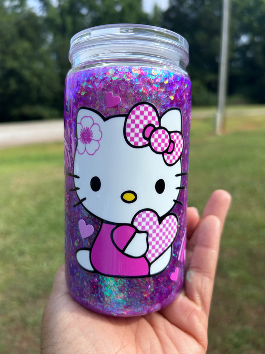 Purple Hello Kitty Glitter Snow Globe Tumbler