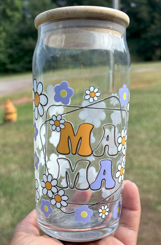 Mama 20oz Daisy Glass Can